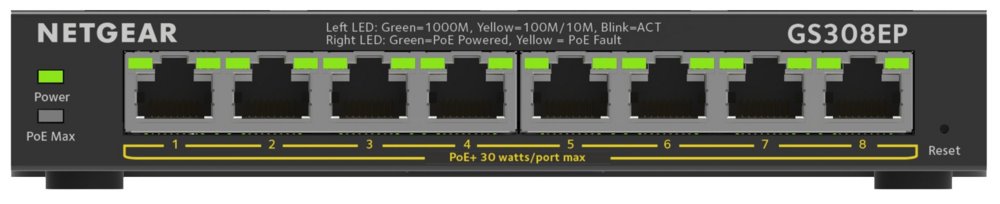 NETGEAR GS308EP-100PES | Managed Smart Switch | 8 Poorten | Gigabit Ethernet (10/100/1000 Mbps) | PoE+ (62W) | VLAN/QoS | Compact - Matmuis